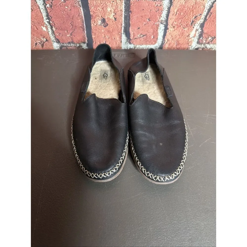 UGG Elodie Women’s Black Leather Slip On Loafers #1020235 - Size 6